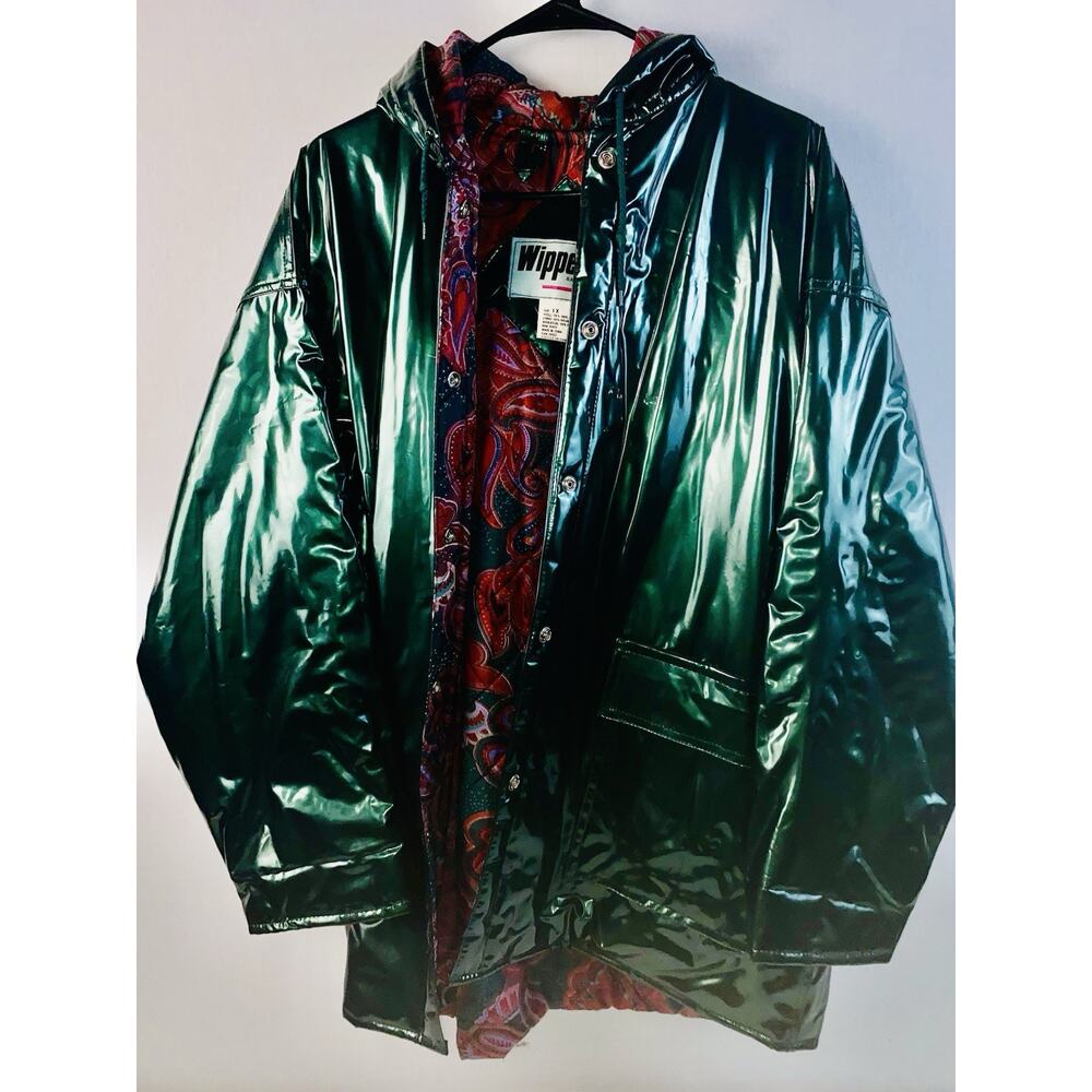 Wippette Rainthings Jacket Womens 1X Green Rain Coat Vinyl Shell Vintage